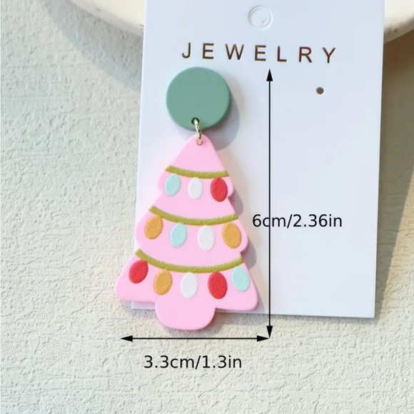 Pink Christmas Tree Dangle Earrings - Picture 3 of 3